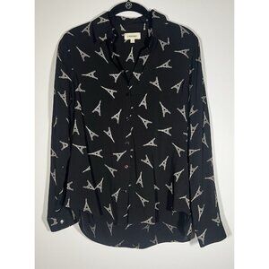 L'Agence black Eiffel Tower button-up blouse Parisian romantic designer S